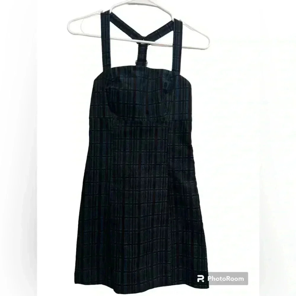 Urban Outfitters blue and black plaid overall dress w/adjustable straps. Size XS